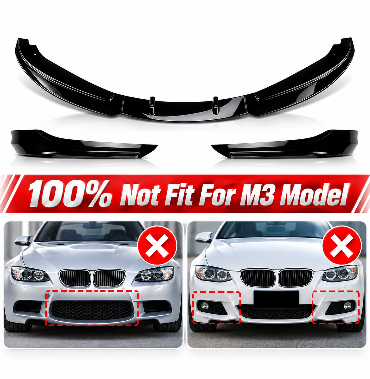 BMW E90/E91 LCI Front Bumper Lip Spoiler Gloss Black 2009–2012