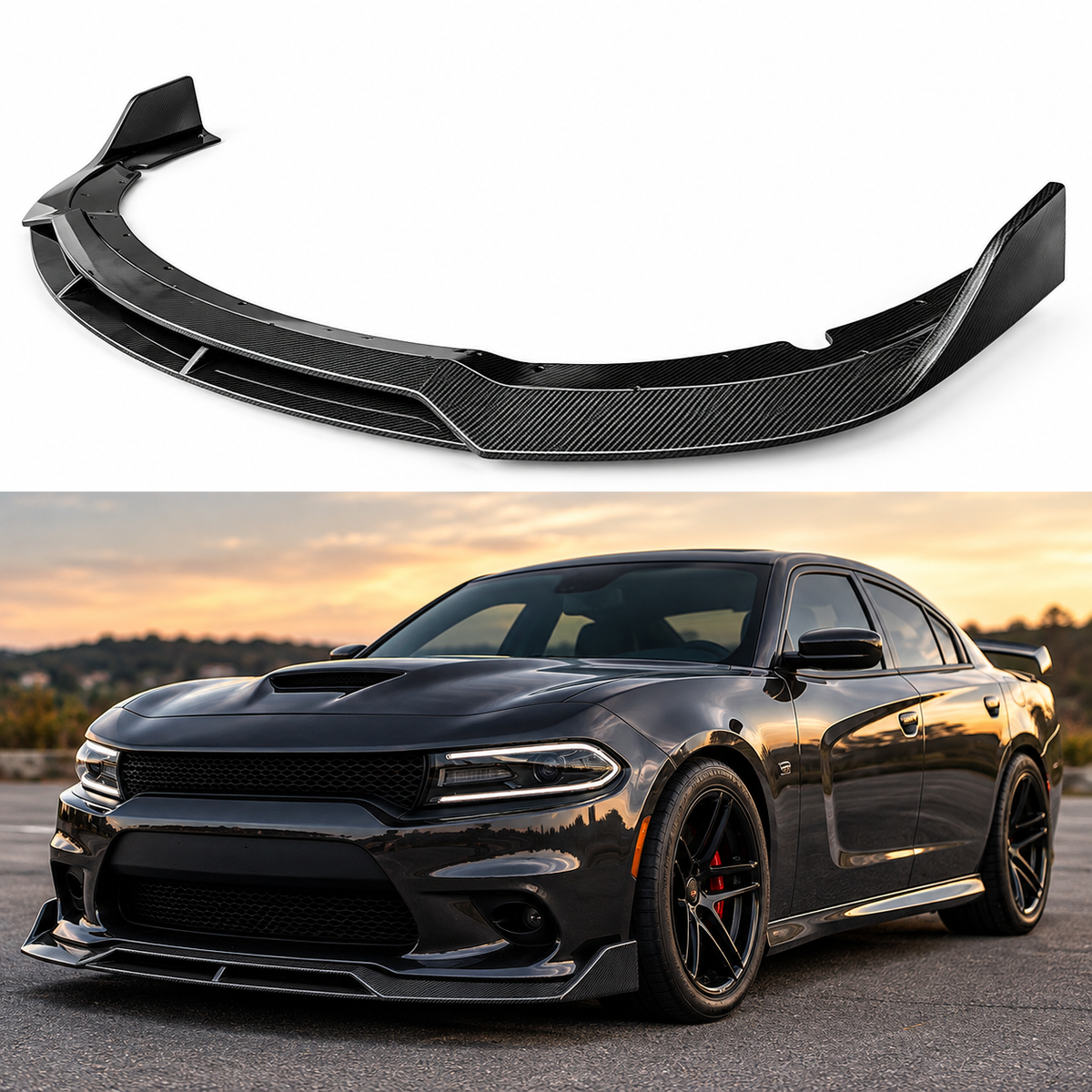Dodge Charger SRT Style Front Bumper Lip Splitter Carbon Fiber Look 2015–2023