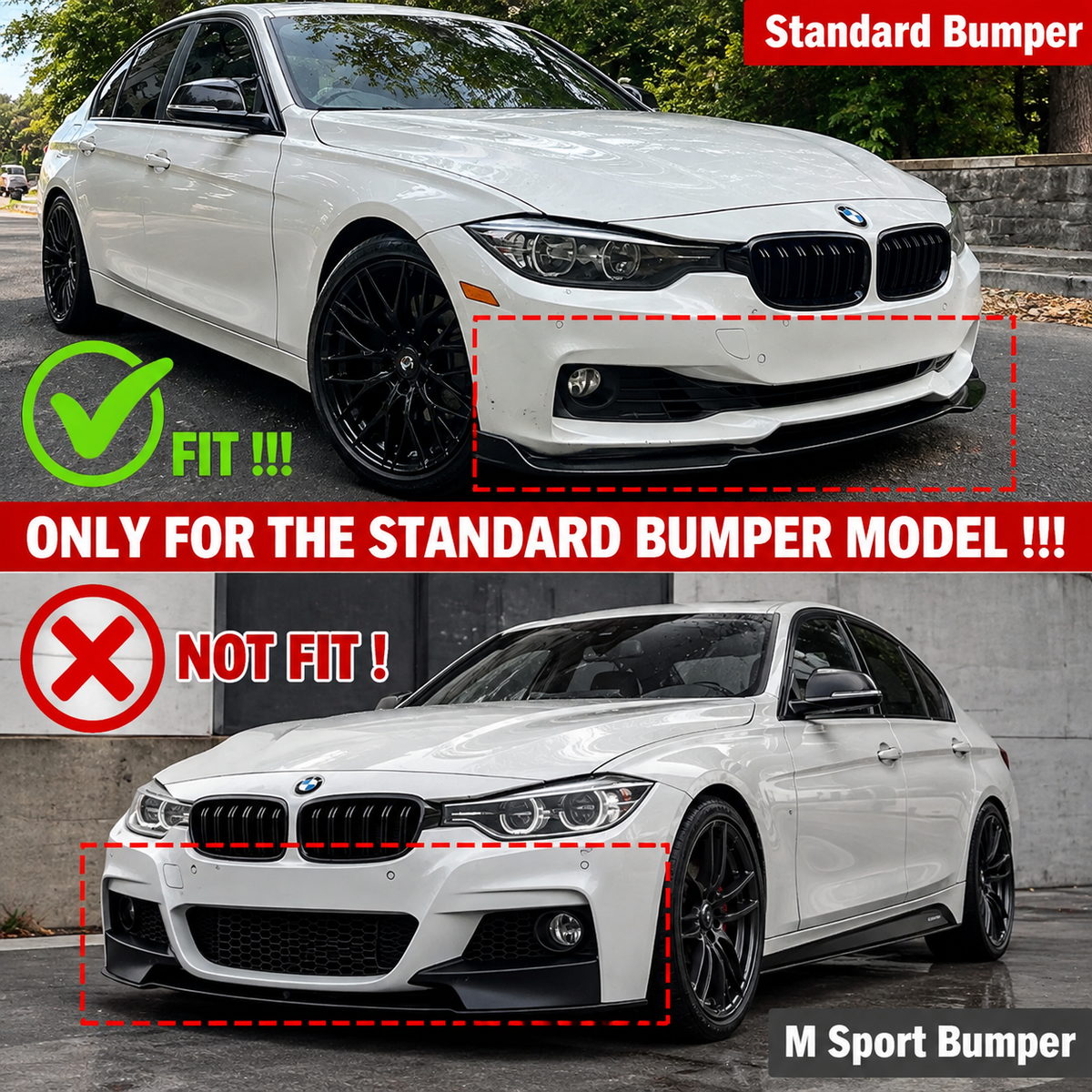 BMW F30 Base Front Bumper Lip Splitter Gloss Black 2012–2015
