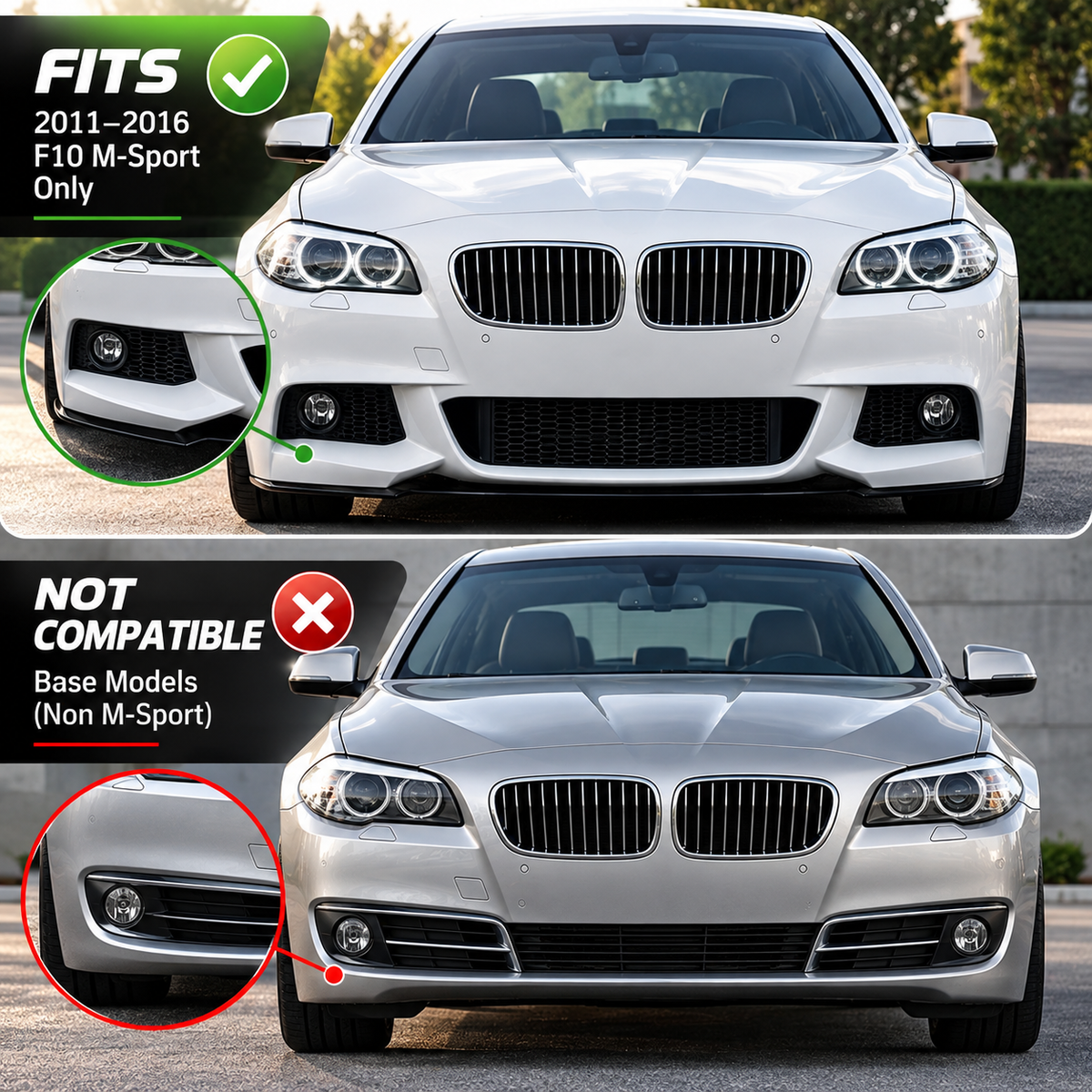 BMW F10 M Sport Front Bumper Lip  Gloss Black 2011–2016