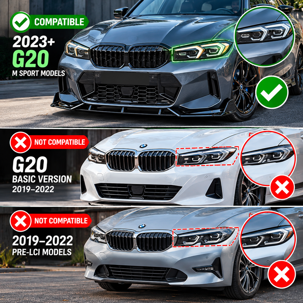 BMW G20 LCI MP Style Front Bumper Lip Gloss Black 2023–2026