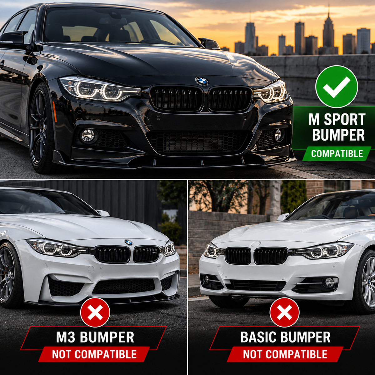 BMW F30 F31 M Sport Front Bumper Lip Splitter Gloss Black 2012–2018