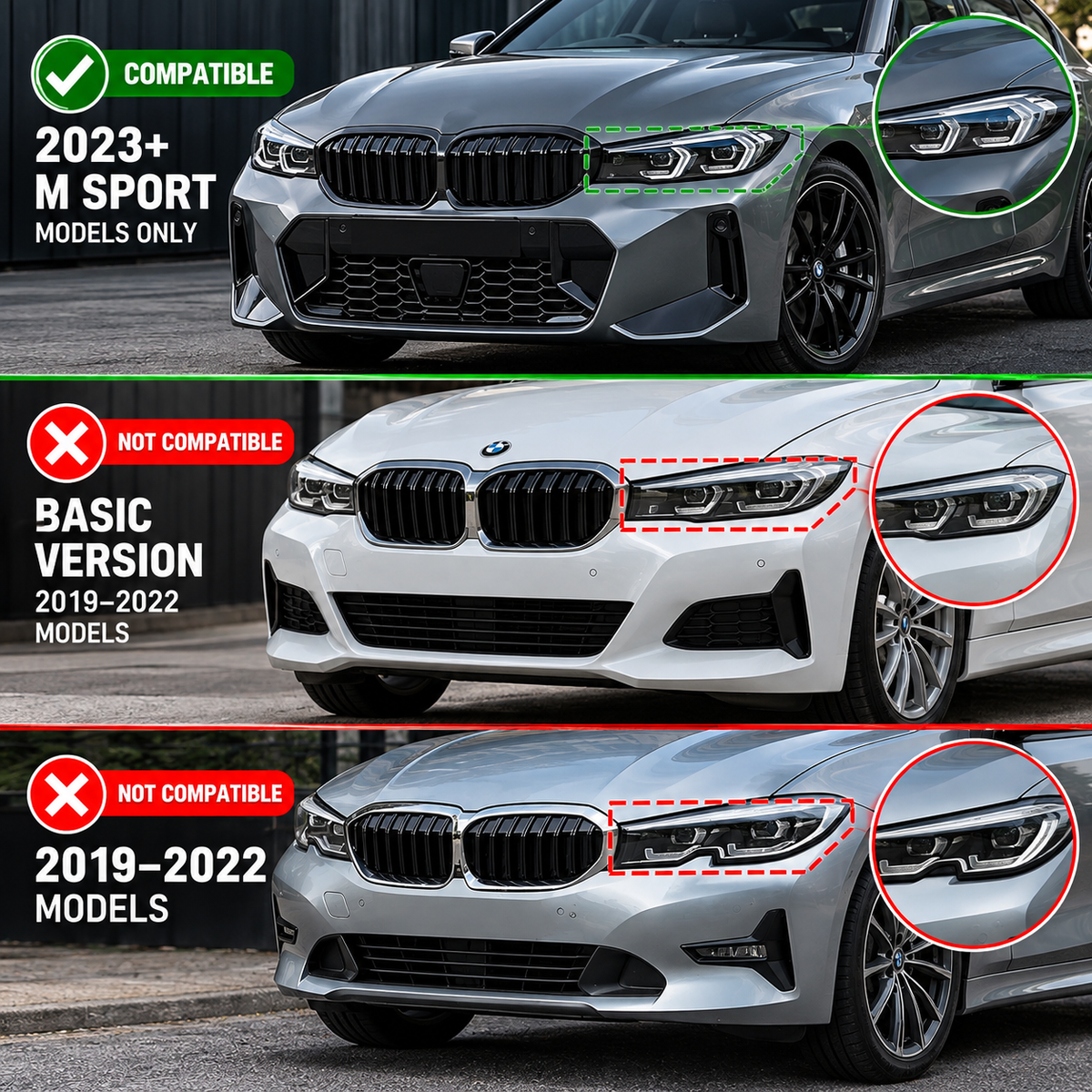 BMW G20 LCI V Style Front Bumper Lip Gloss Black 2023–2026