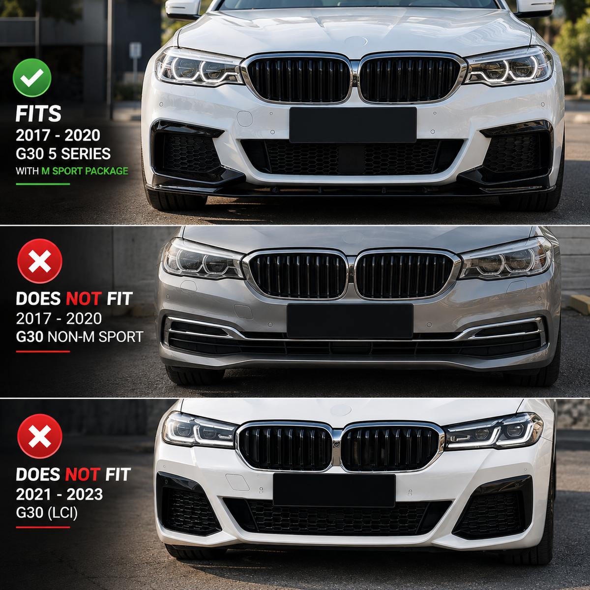 BMW G30/G31 M Sport Front Bumper Lip  Gloss Black  2017–2020