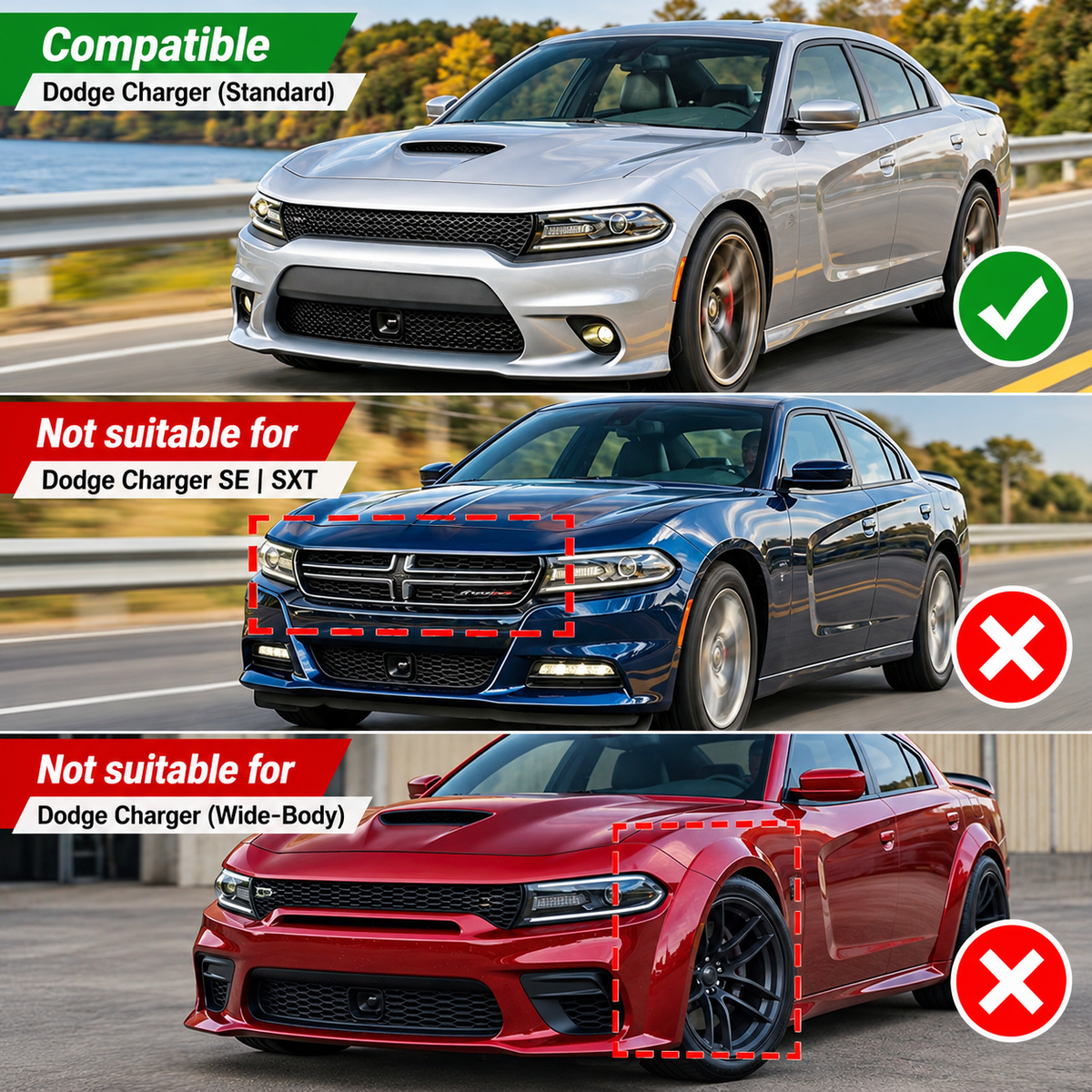 Dodge Charger SRT Style Front Bumper Lip Splitter Carbon Fiber Look 2015–2023