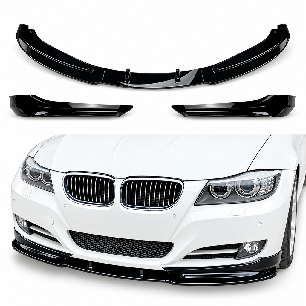 BMW E90/E91 LCI Front Bumper Lip Spoiler Gloss Black 2009–2012