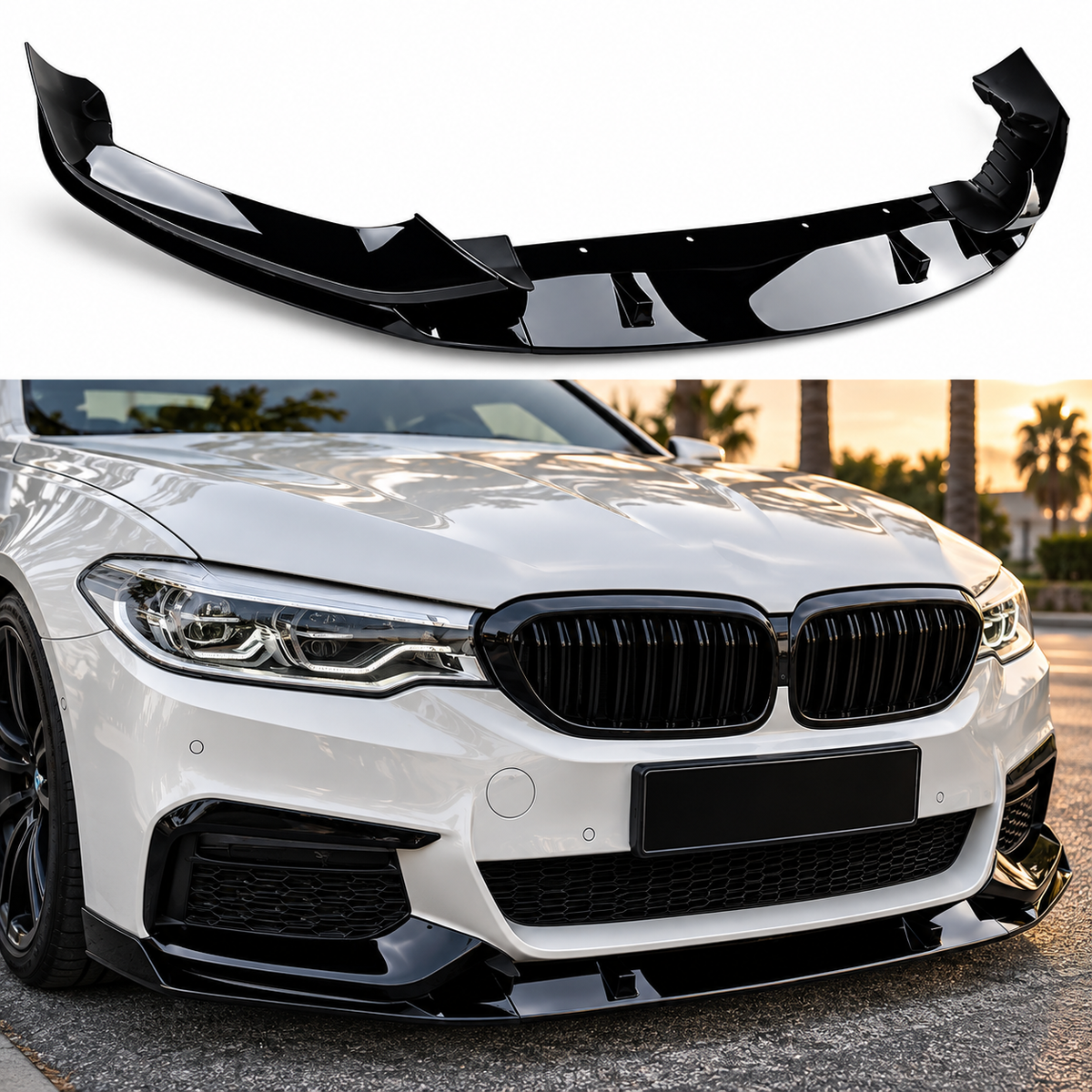 BMW G30/G31 M Sport Front Bumper Lip  Gloss Black  2017–2020